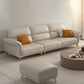 Genuine Leather Biscuit Back Sofa Modern Beige Flared Arm Cushions Sofa