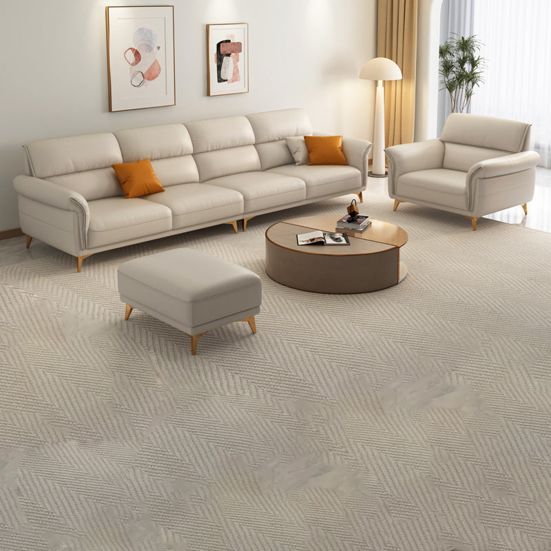 Genuine Leather Biscuit Back Sofa Modern Beige Flared Arm Cushions Sofa