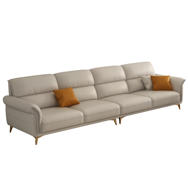 Genuine Leather Biscuit Back Sofa Modern Beige Flared Arm Cushions Sofa