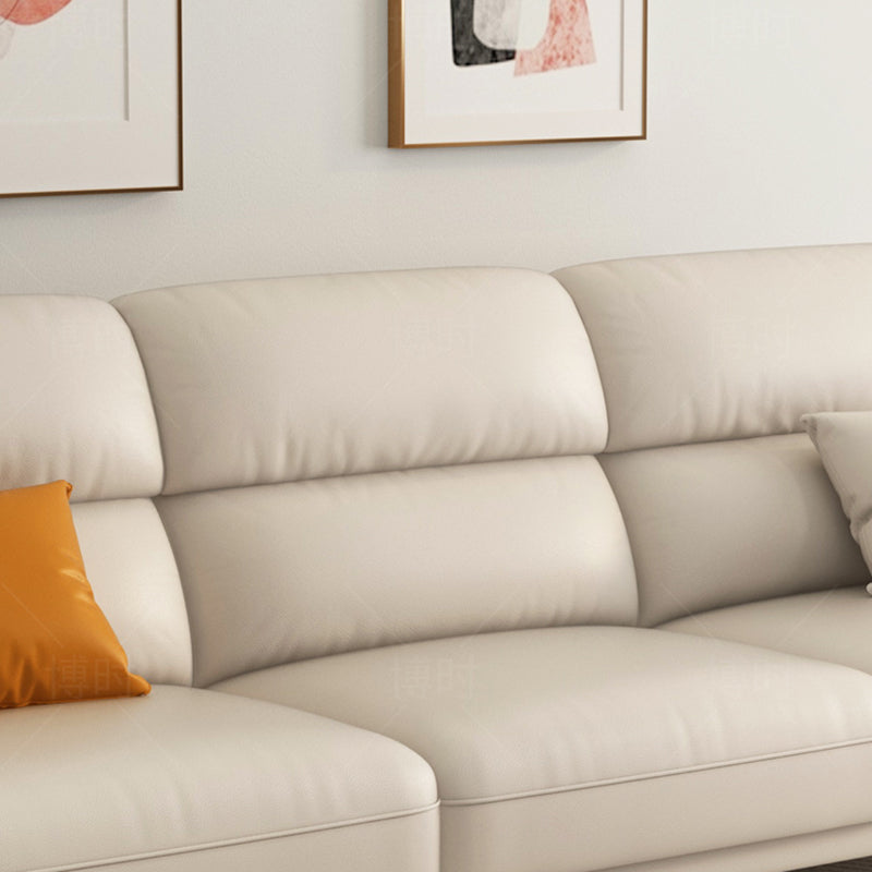 Genuine Leather Biscuit Back Sofa Modern Beige Flared Arm Cushions Sofa
