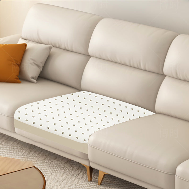 Genuine Leather Biscuit Back Sofa Modern Beige Flared Arm Cushions Sofa