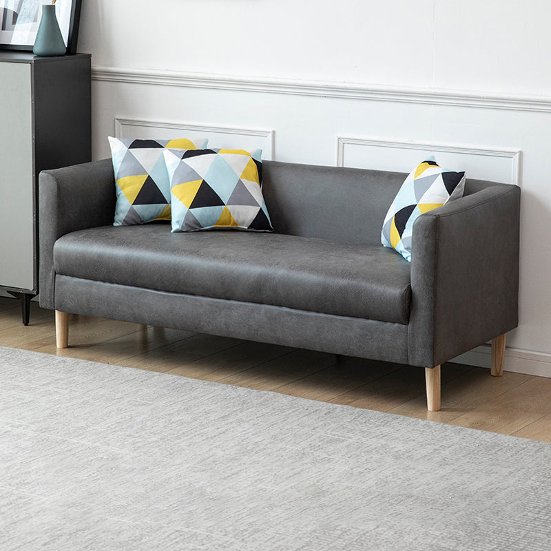 Tuxedo Arm Single Cushion Sofa Nordic Faux Leather and Wood Sofa with Pillows