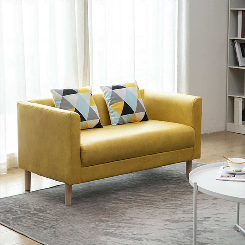Tuxedo Arm Single Cushion Sofa Nordic Faux Leather and Wood Sofa with Pillows