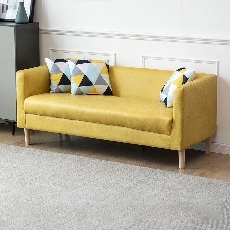 Tuxedo Arm Single Cushion Sofa Nordic Faux Leather and Wood Sofa with Pillows
