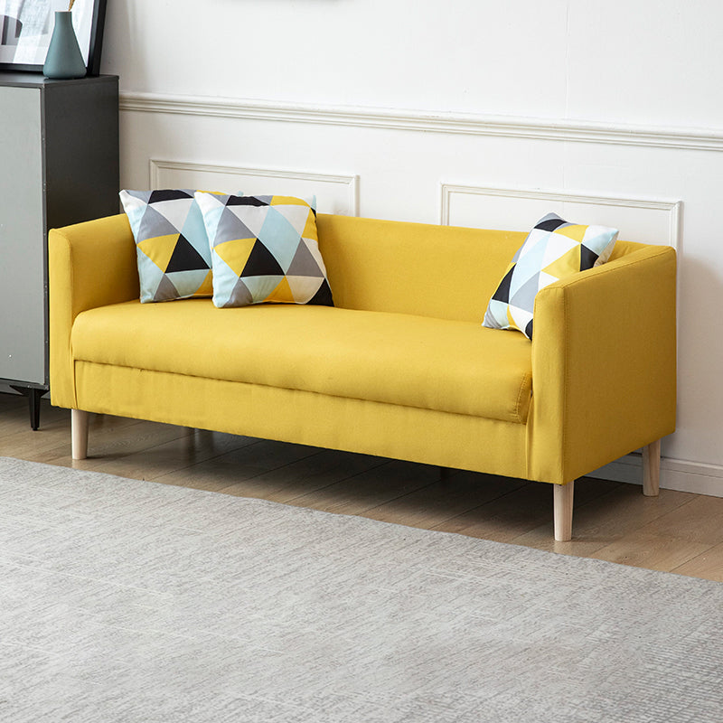 Tuxedo Arm Single Cushion Sofa Nordic Faux Leather and Wood Sofa with Pillows