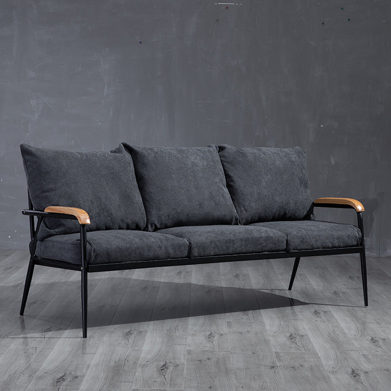 Metal and Wood Square Arm Sofa Industrial Loose Back Cushions Sofa 63"L x 24"W x 25.5"H Dark Gray Clearhalo 'furn' 'furn_sofas' 'Furniture' 'Living Room Furniture' 'Sofa' 'sofas' 6736764
