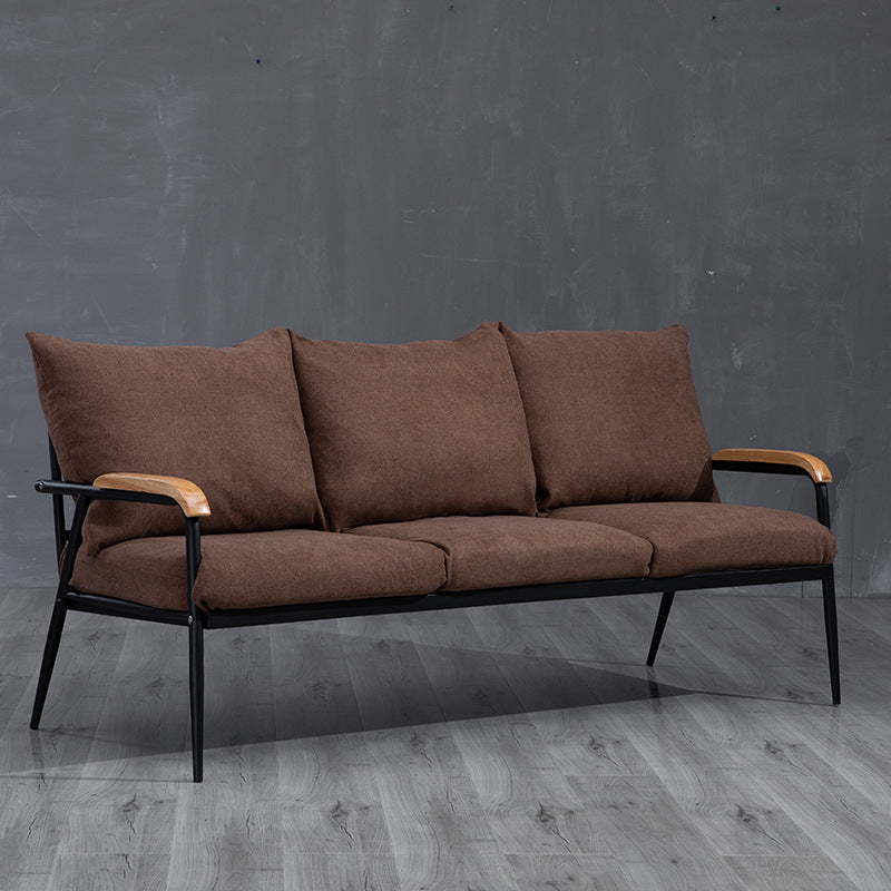 Metal and Wood Square Arm Sofa Industrial Loose Back Cushions Sofa 63"L x 24"W x 25.5"H Coffee Clearhalo 'furn' 'furn_sofas' 'Furniture' 'Living Room Furniture' 'Sofa' 'sofas' 6736771