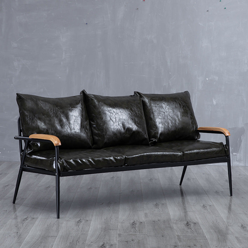 Metal and Wood Square Arm Sofa Industrial Loose Back Cushions Sofa 63"L x 24"W x 25.5"H Black Clearhalo 'furn' 'furn_sofas' 'Furniture' 'Living Room Furniture' 'Sofa' 'sofas' 6736774