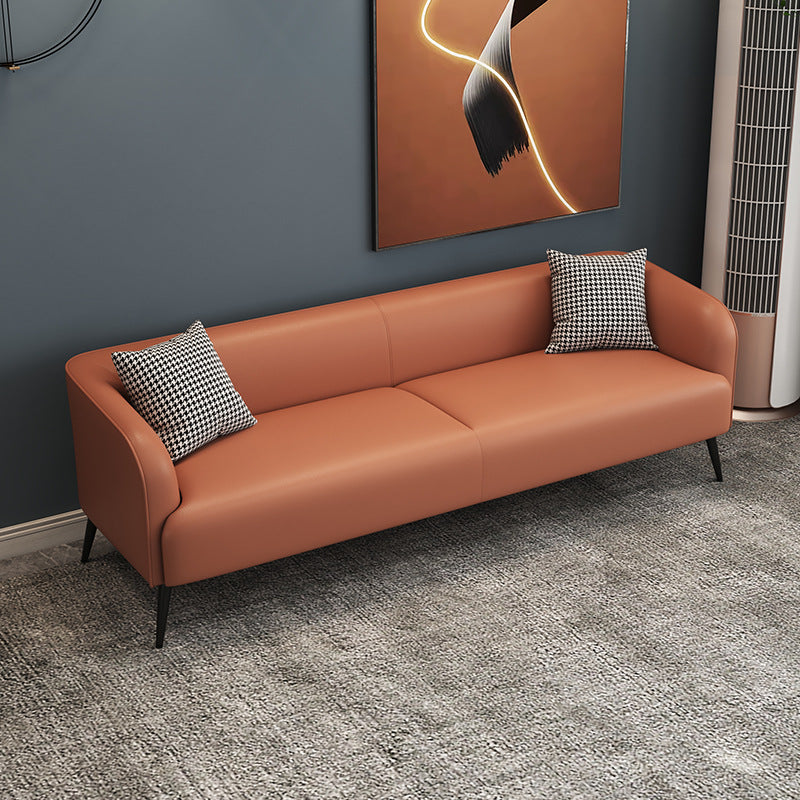 3-Seater Faux Leather Sofa with Pilows 25.6" H Tuxedo Arm Sofa PU（Polyurethane） Orange Clearhalo 'furn' 'furn_sofas' 'Furniture' 'Living Room Furniture' 'Sofa' 'sofas' 6736779