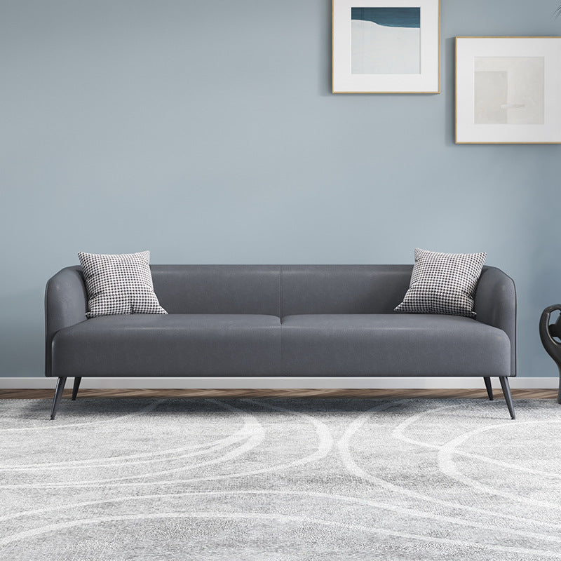 3-Seater Faux Leather Sofa with Pilows 25.6" H Tuxedo Arm Sofa Tech Cloth Blue Gray Clearhalo 'furn' 'furn_sofas' 'Furniture' 'Living Room Furniture' 'Sofa' 'sofas' 6736782