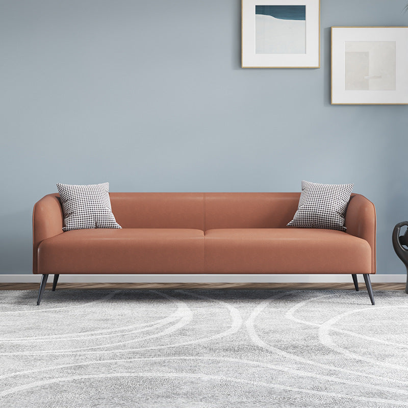 3-Seater Faux Leather Sofa with Pilows 25.6" H Tuxedo Arm Sofa Tech Cloth Orange Clearhalo 'furn' 'furn_sofas' 'Furniture' 'Living Room Furniture' 'Sofa' 'sofas' 6736787