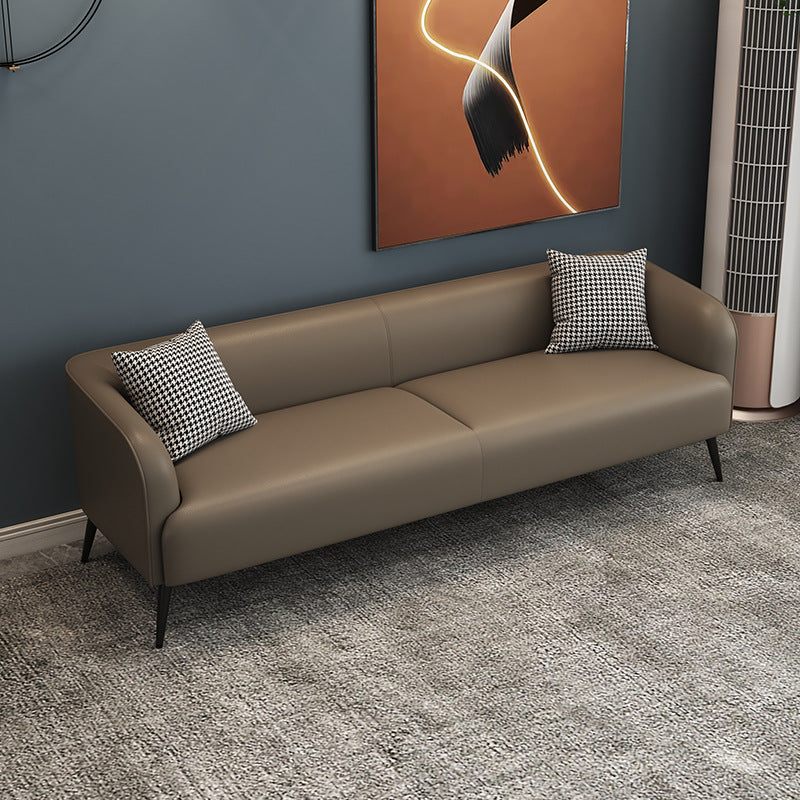 3-Seater Faux Leather Sofa with Pilows 25.6" H Tuxedo Arm Sofa PU（Polyurethane） Gray Clearhalo 'furn' 'furn_sofas' 'Furniture' 'Living Room Furniture' 'Sofa' 'sofas' 6736789