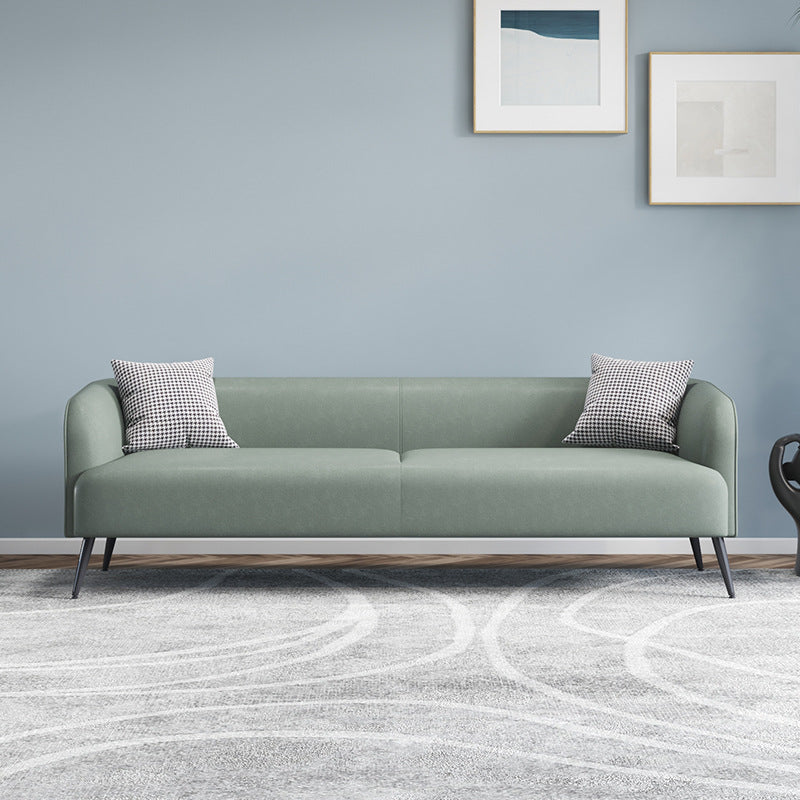 3-Seater Faux Leather Sofa with Pilows 25.6" H Tuxedo Arm Sofa Tech Cloth Lake Blue Clearhalo 'furn' 'furn_sofas' 'Furniture' 'Living Room Furniture' 'Sofa' 'sofas' 6736790