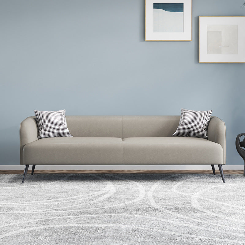 3-Seater Faux Leather Sofa with Pilows 25.6" H Tuxedo Arm Sofa Tech Cloth Light Gray Clearhalo 'furn' 'furn_sofas' 'Furniture' 'Living Room Furniture' 'Sofa' 'sofas' 6736795