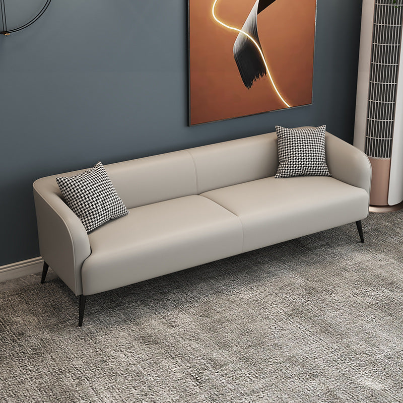 3-Seater Faux Leather Sofa with Pilows 25.6" H Tuxedo Arm Sofa PU（Polyurethane） Light Gray Clearhalo 'furn' 'furn_sofas' 'Furniture' 'Living Room Furniture' 'Sofa' 'sofas' 6736796