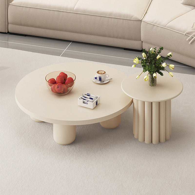 Table basse ou table d'appoint moderne en bois artificiel, ronde, beige