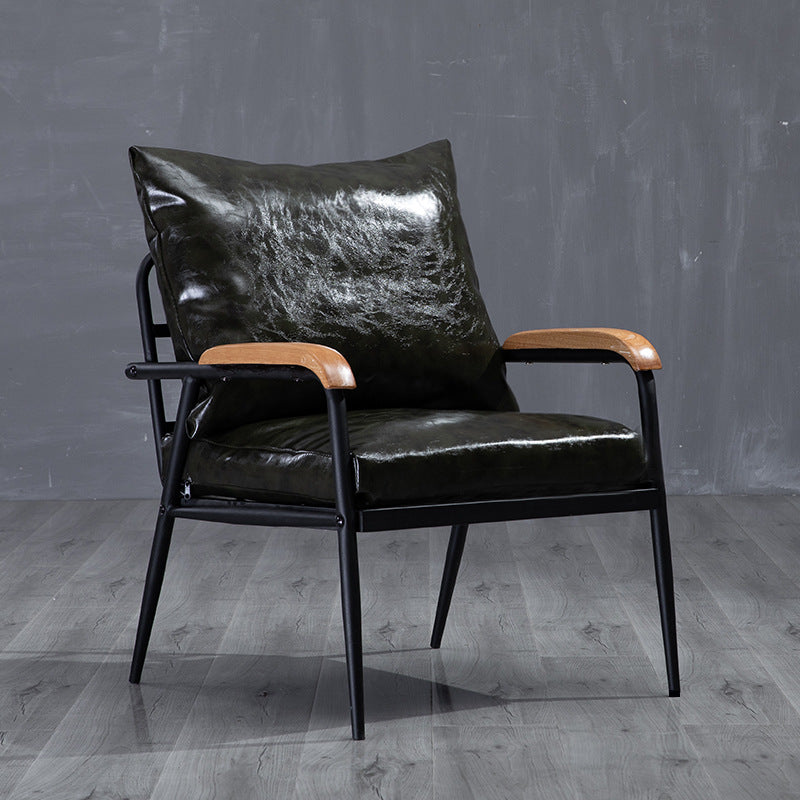 Industrial Style Loose Back Sofa Metal & Wood Frame Cushions Sofa 24"L x 24"W x 25.5"H Faux Leather Black Clearhalo 'furn' 'furn_sofas' 'Furniture' 'Living Room Furniture' 'Sofa' 'sofas' 6736851