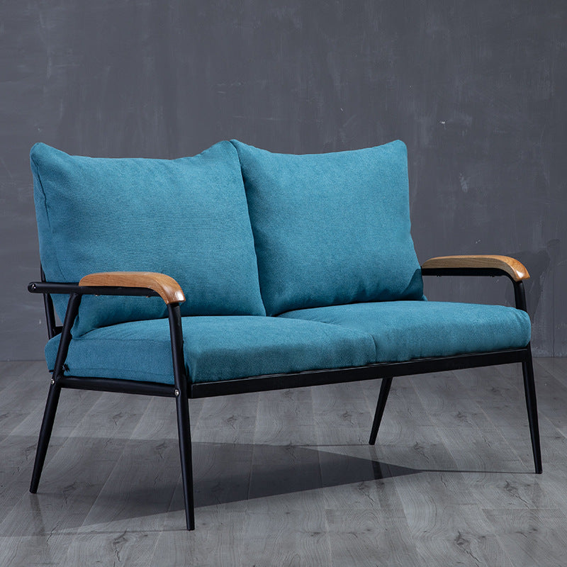 Industrial Style Loose Back Sofa Metal & Wood Frame Cushions Sofa 43.5"L x 24"W x 25.5"H Cotton Blend Blue Clearhalo 'furn' 'furn_sofas' 'Furniture' 'Living Room Furniture' 'Sofa' 'sofas' 6736866