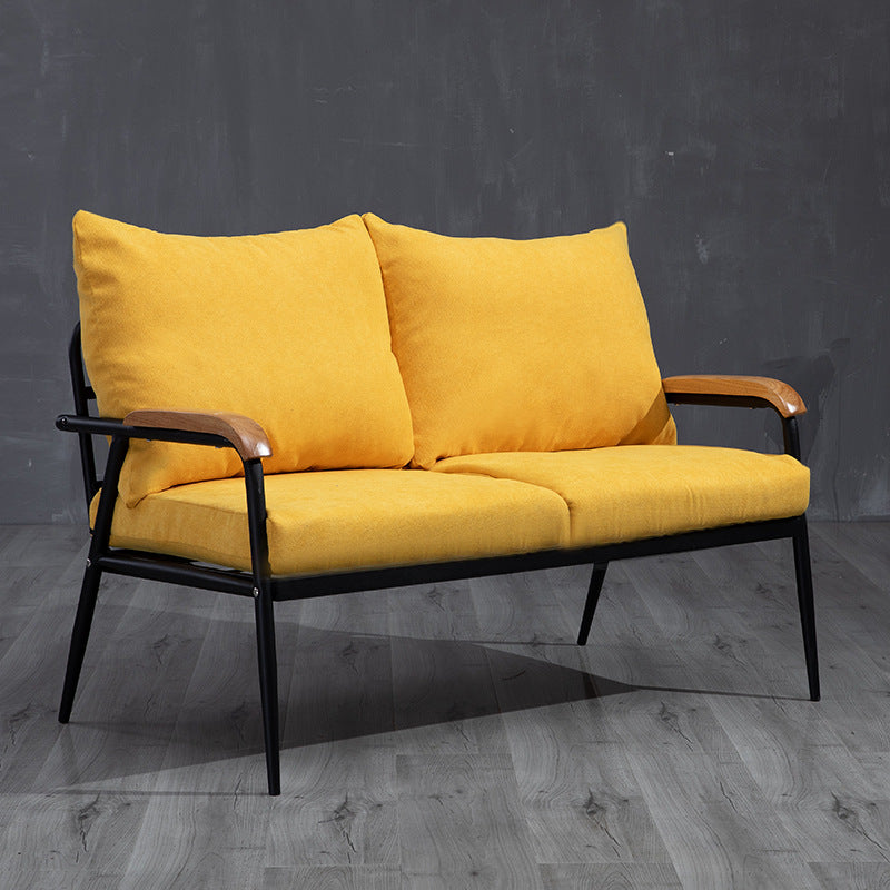 Industrial Style Loose Back Sofa Metal & Wood Frame Cushions Sofa 43.5"L x 24"W x 25.5"H Cotton Blend Yellow Clearhalo 'furn' 'furn_sofas' 'Furniture' 'Living Room Furniture' 'Sofa' 'sofas' 6736873