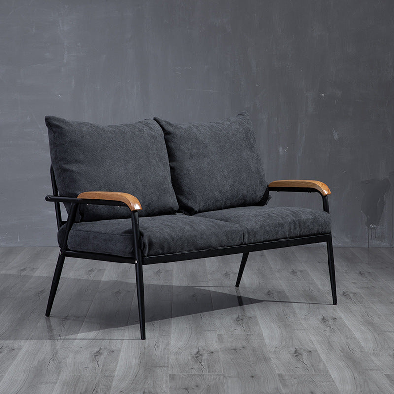 Industrial Style Loose Back Sofa Metal & Wood Frame Cushions Sofa 43.5"L x 24"W x 25.5"H Cotton Blend Dark Gray Clearhalo 'furn' 'furn_sofas' 'Furniture' 'Living Room Furniture' 'Sofa' 'sofas' 6736875