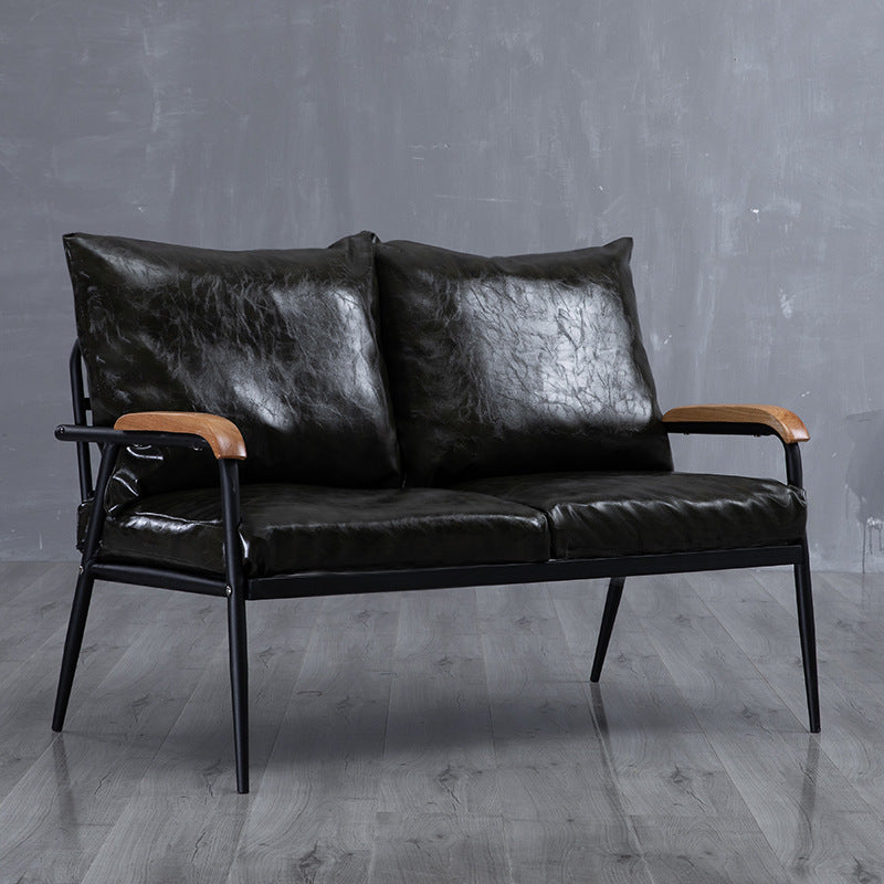 Industrial Style Loose Back Sofa Metal & Wood Frame Cushions Sofa 43.5"L x 24"W x 25.5"H Faux Leather Black Clearhalo 'furn' 'furn_sofas' 'Furniture' 'Living Room Furniture' 'Sofa' 'sofas' 6736876