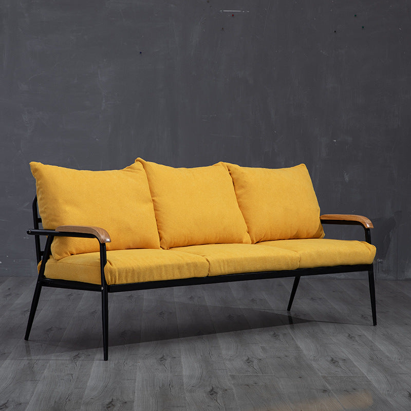Industrial Style Loose Back Sofa Metal & Wood Frame Cushions Sofa 63"L x 24"W x 25.5"H Cotton Blend Yellow Clearhalo 'furn' 'furn_sofas' 'Furniture' 'Living Room Furniture' 'Sofa' 'sofas' 6736879