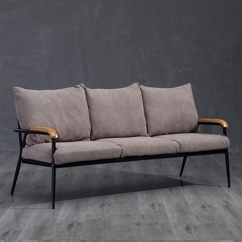Industrial Style Loose Back Sofa Metal & Wood Frame Cushions Sofa 63"L x 24"W x 25.5"H Cotton Blend Khaki Clearhalo 'furn' 'furn_sofas' 'Furniture' 'Living Room Furniture' 'Sofa' 'sofas' 6736880