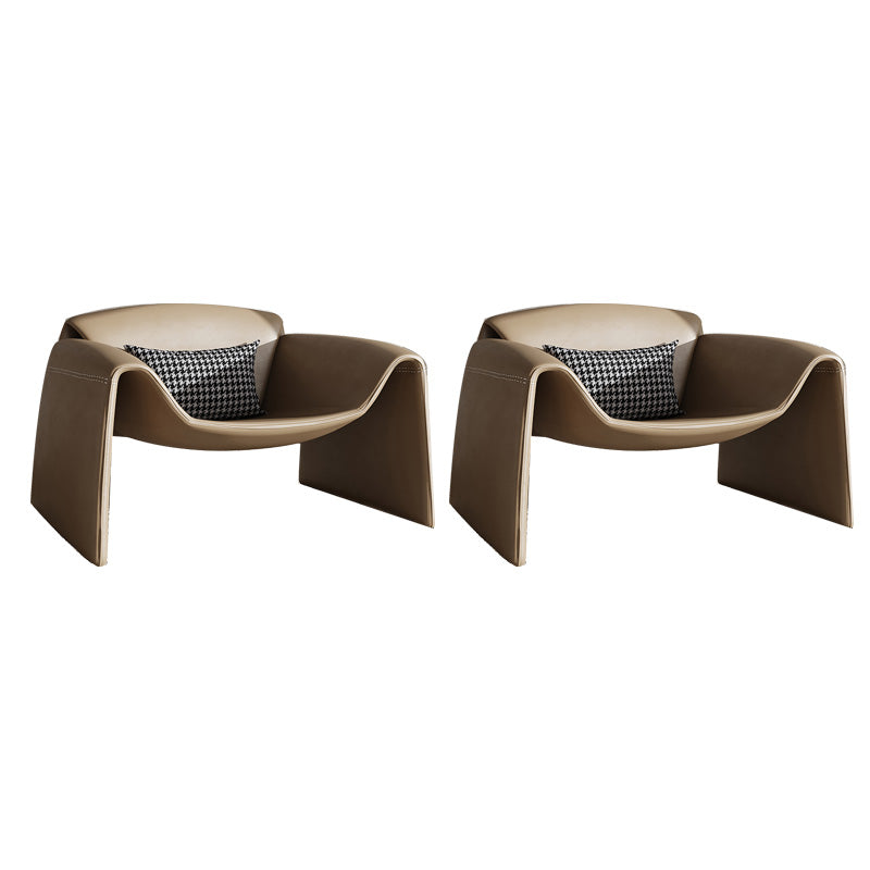 38.18" Wide Faux Leather Armchair Upholstered Pillow Back Accent Chair Brown Faux Leather 2 Piece Set Clearhalo 'Accent Chairs' 'accent_chairs' 'Chairs & Seating' 'furn' 'furn_accent_chairs' 'Furniture' 'Living Room Furniture' 6736889