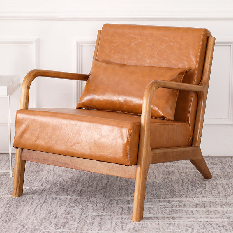 Mid-Century Modern Accent Armchair Living Room Round Arms Pillow Back Arm Chair Brown 1 Piece Clearhalo 'Accent Chairs' 'accent_chairs' 'Chairs & Seating' 'furn' 'furn_accent_chairs' 'Furniture' 'Living Room Furniture' 6736937