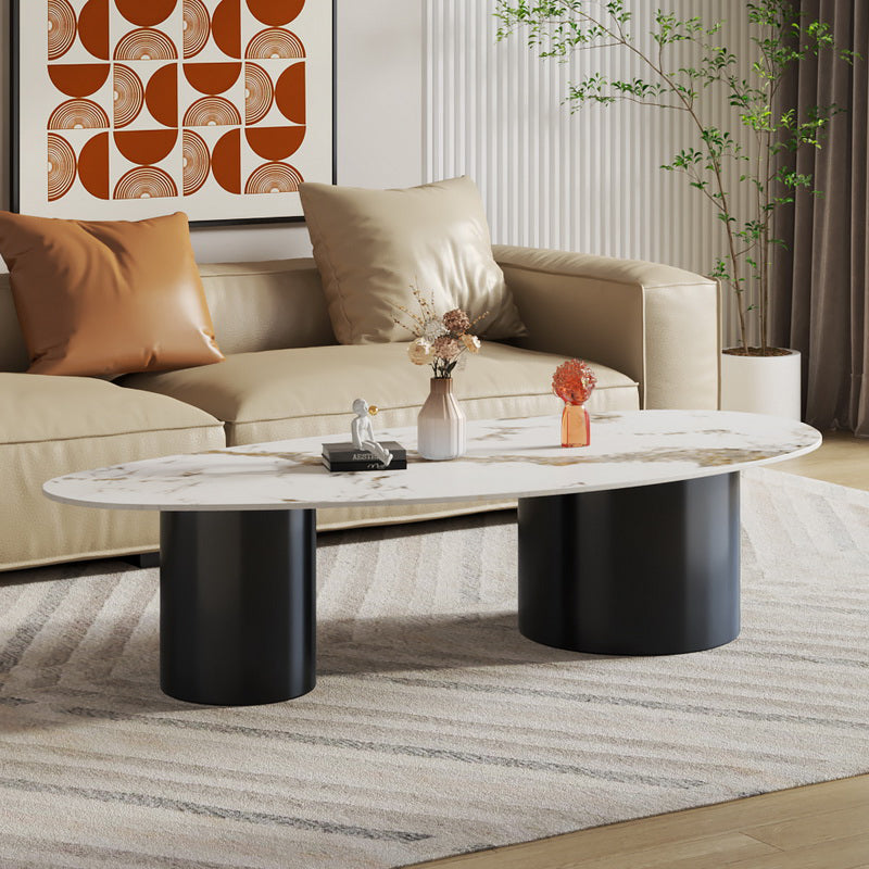 Glam Sled Coffee Table Oval Coffee or End Table in Beige and Black Clearhalo 'Coffee & Accent Tables' 'Coffee Tables' 'coffee_tables' 'furn' 'furn_coffee_tables' 'Furniture' 'Living Room Furniture' 6736951