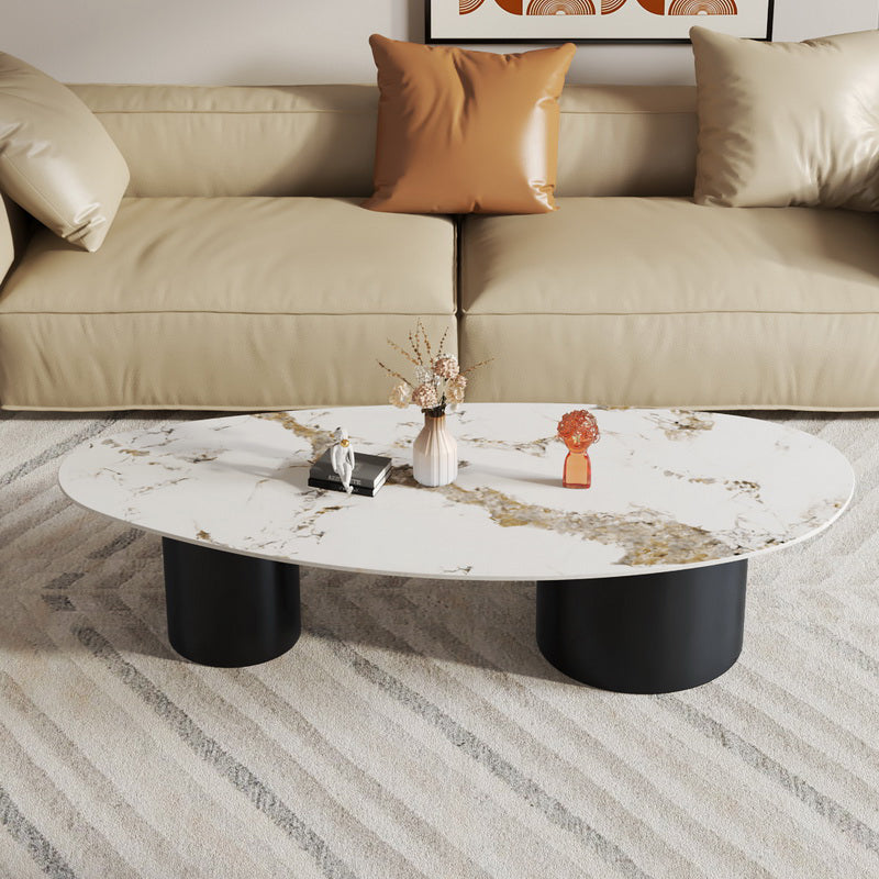 Glam Sled Coffee Table Oval Coffee or End Table in Beige and Black Clearhalo 'Coffee & Accent Tables' 'Coffee Tables' 'coffee_tables' 'furn' 'furn_coffee_tables' 'Furniture' 'Living Room Furniture' 6736953