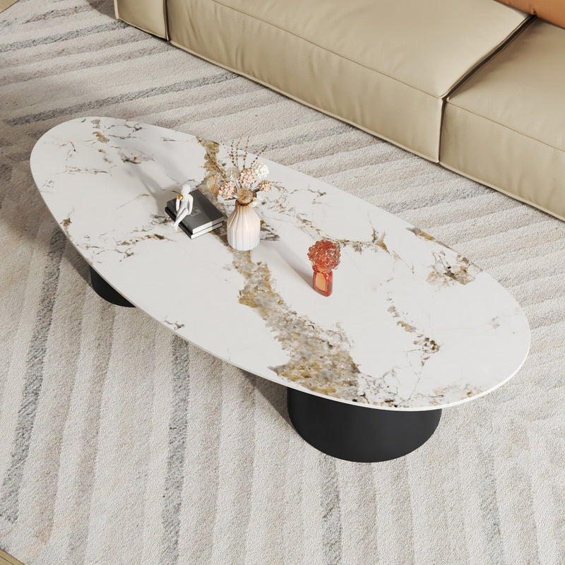 Glam Sled Coffee Table Oval Coffee or End Table in Beige and Black Clearhalo 'Coffee & Accent Tables' 'Coffee Tables' 'coffee_tables' 'furn' 'furn_coffee_tables' 'Furniture' 'Living Room Furniture' 6736954