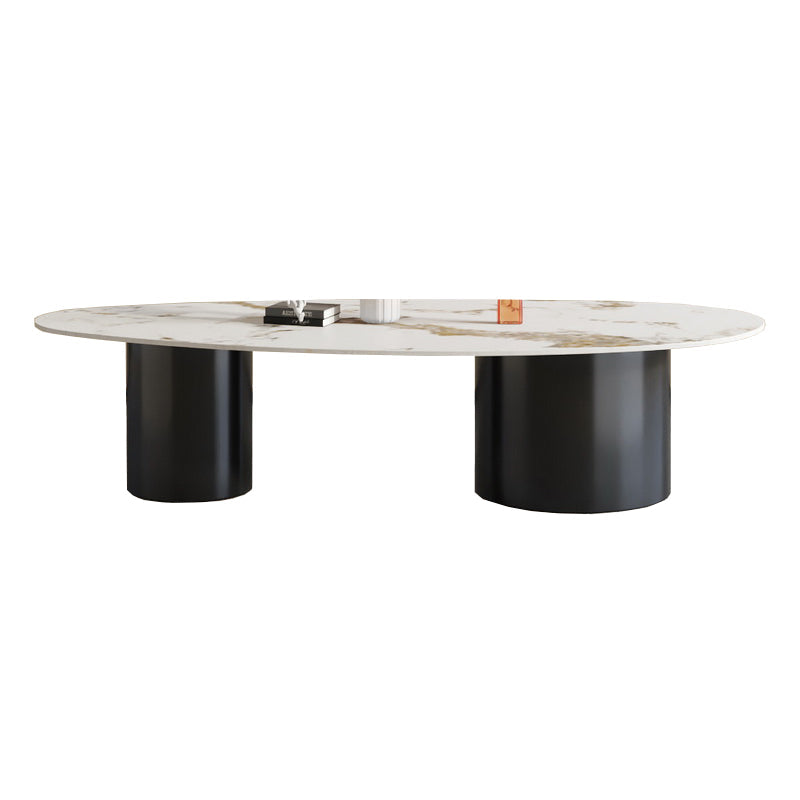 Glam Sled Coffee Table Oval Coffee or End Table in Beige and Black Clearhalo 'Coffee & Accent Tables' 'Coffee Tables' 'coffee_tables' 'furn' 'furn_coffee_tables' 'Furniture' 'Living Room Furniture' 6736955