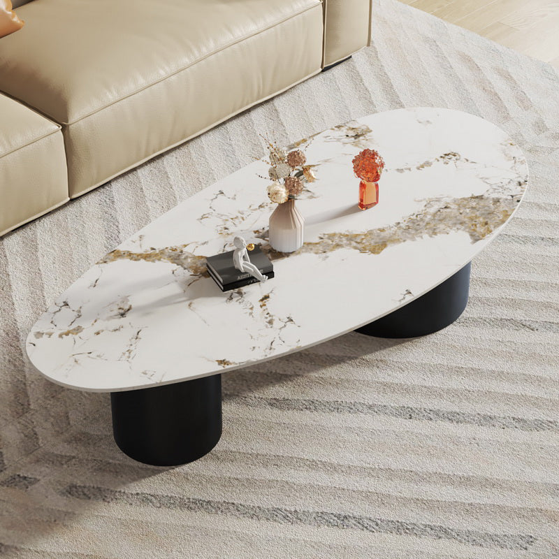 Glam Sled Coffee Table Oval Coffee or End Table in Beige and Black Clearhalo 'Coffee & Accent Tables' 'Coffee Tables' 'coffee_tables' 'furn' 'furn_coffee_tables' 'Furniture' 'Living Room Furniture' 6736958