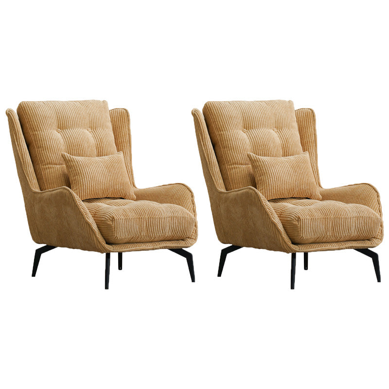 Modern Accent Chair Solid Color Corduroy Tufted Back Basic Four Leg Chair Yellow 2 Piece Set Without Ottoman Clearhalo 'Accent Chairs' 'accent_chairs' 'Chairs & Seating' 'furn' 'furn_accent_chairs' 'Furniture' 'Living Room Furniture' 6736987