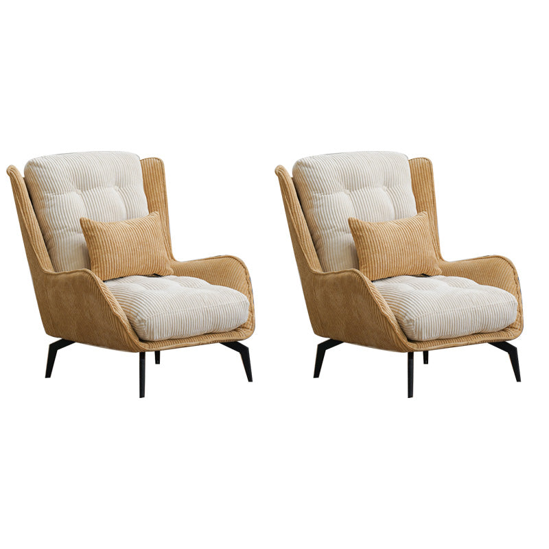 Modern Accent Chair Solid Color Corduroy Tufted Back Basic Four Leg Chair Beige Yellow 2 Piece Set Without Ottoman Clearhalo 'Accent Chairs' 'accent_chairs' 'Chairs & Seating' 'furn' 'furn_accent_chairs' 'Furniture' 'Living Room Furniture' 6736992