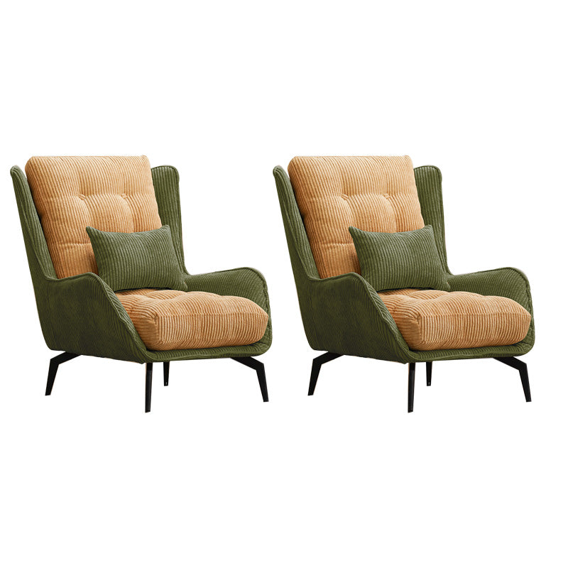Modern Accent Chair Solid Color Corduroy Tufted Back Basic Four Leg Chair Yellow-Green 2 Piece Set Without Ottoman Clearhalo 'Accent Chairs' 'accent_chairs' 'Chairs & Seating' 'furn' 'furn_accent_chairs' 'Furniture' 'Living Room Furniture' 6737001