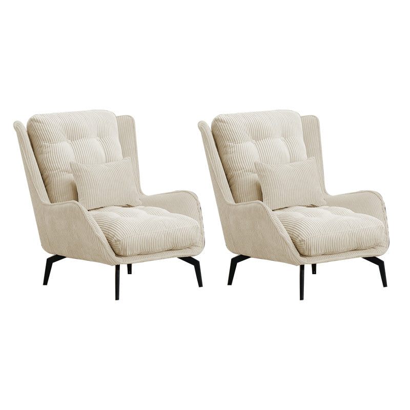Modern Accent Chair Solid Color Corduroy Tufted Back Basic Four Leg Chair Off-White 2 Piece Set Without Ottoman Clearhalo 'Accent Chairs' 'accent_chairs' 'Chairs & Seating' 'furn' 'furn_accent_chairs' 'Furniture' 'Living Room Furniture' 6737004
