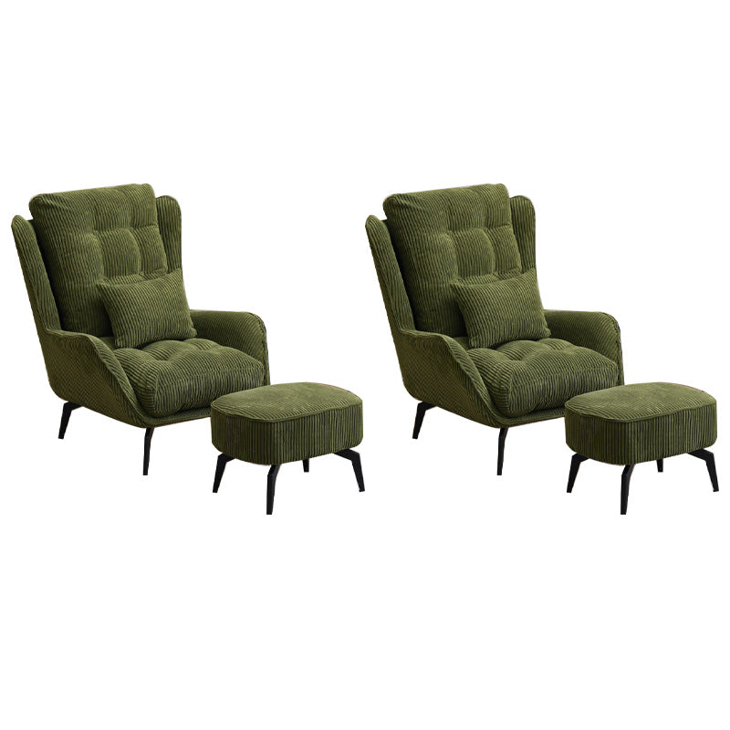 Modern Accent Chair Solid Color Corduroy Tufted Back Basic Four Leg Chair Green 2 Piece Set With Ottoman Clearhalo 'Accent Chairs' 'accent_chairs' 'Chairs & Seating' 'furn' 'furn_accent_chairs' 'Furniture' 'Living Room Furniture' 6737009