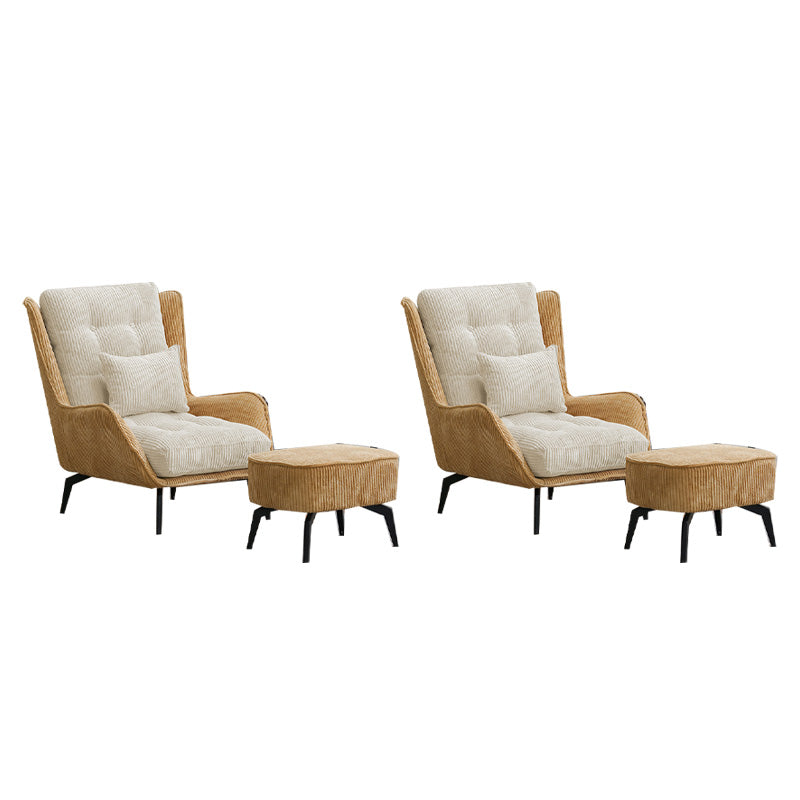 Modern Accent Chair Solid Color Corduroy Tufted Back Basic Four Leg Chair Beige Yellow 2 Piece Set With Ottoman Clearhalo 'Accent Chairs' 'accent_chairs' 'Chairs & Seating' 'furn' 'furn_accent_chairs' 'Furniture' 'Living Room Furniture' 6737011