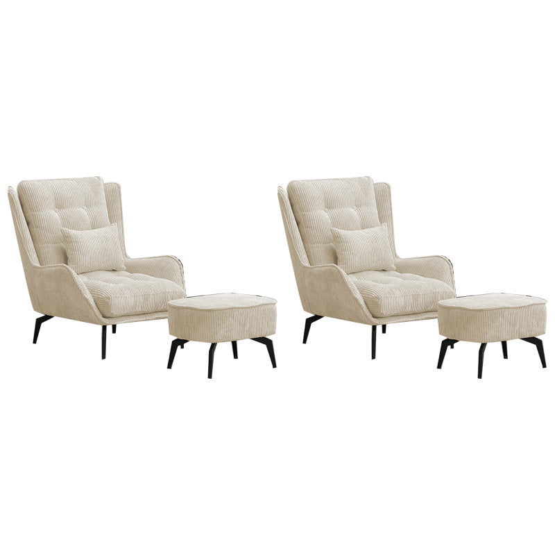 Modern Accent Chair Solid Color Corduroy Tufted Back Basic Four Leg Chair Off-White 2 Piece Set With Ottoman Clearhalo 'Accent Chairs' 'accent_chairs' 'Chairs & Seating' 'furn' 'furn_accent_chairs' 'Furniture' 'Living Room Furniture' 6737013