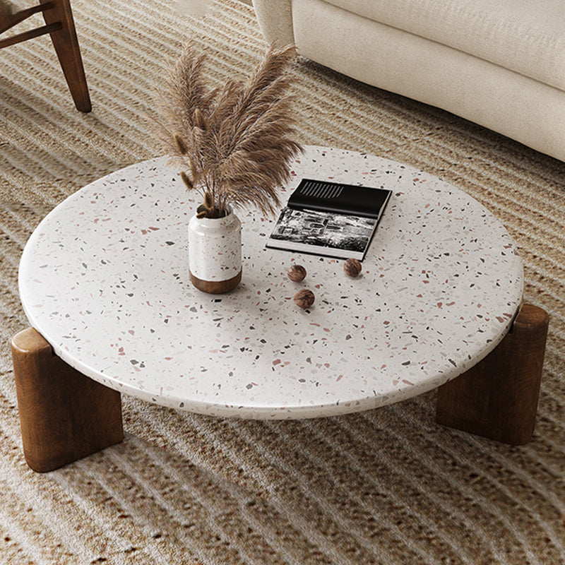 Modern Round Coffee or End Table Wood and Stone Coffee Table Beige
