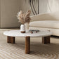 Modern Round Coffee or End Table Wood and Stone Coffee Table Beige
