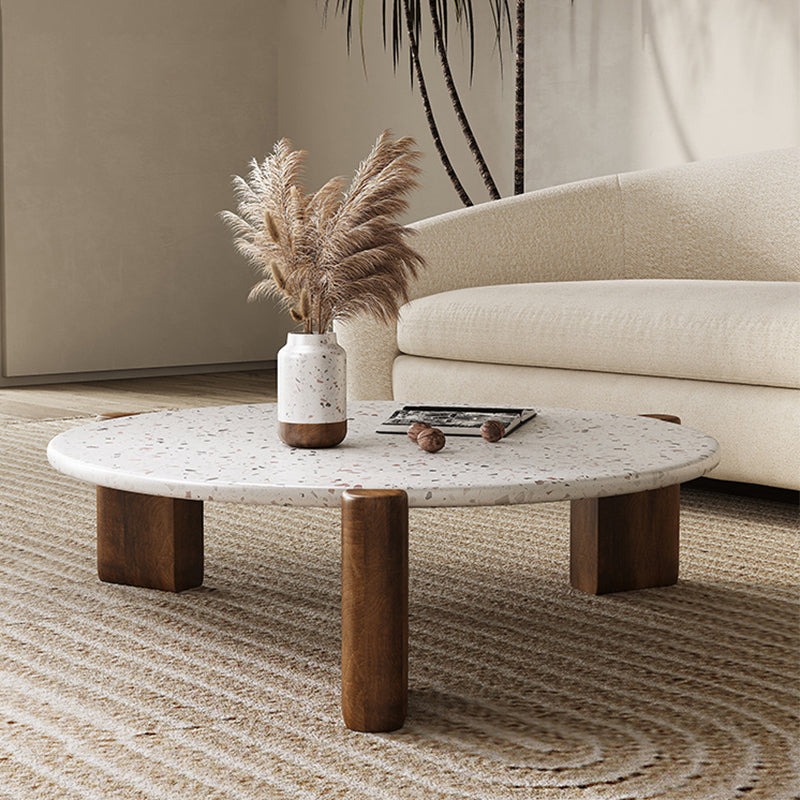 Modern Round Coffee or End Table Wood and Stone Coffee Table Beige