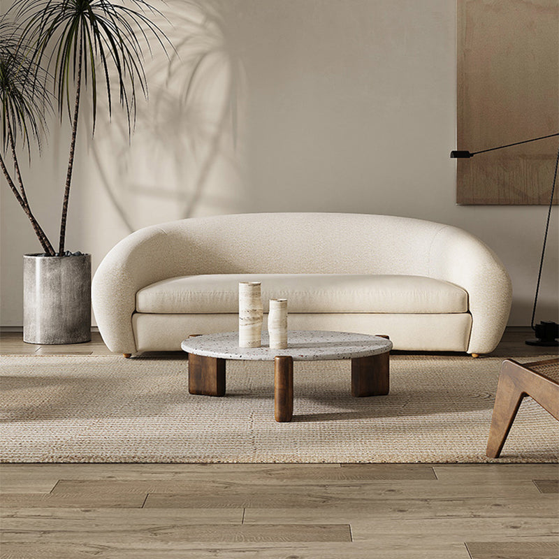 Modern Round Coffee or End Table Wood and Stone Coffee Table Beige