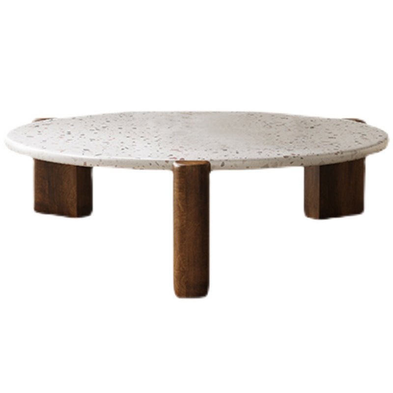Modern Round Coffee or End Table Wood and Stone Coffee Table Beige