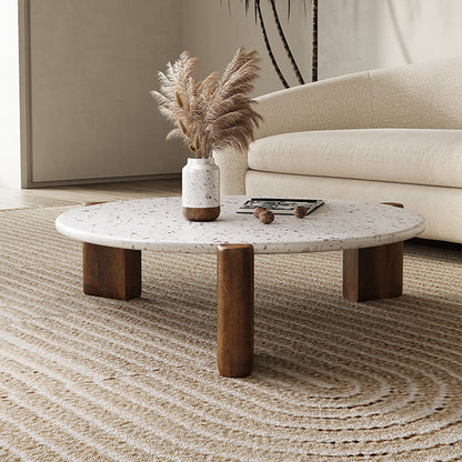 Modern Round Coffee or End Table Wood and Stone Coffee Table Beige