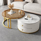 Mesa de centro moderna para cóctel, mesa de centro redonda de cristal/pizarra con 2 cajones