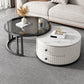 Mesa de centro moderna para cóctel, mesa de centro redonda de cristal/pizarra con 2 cajones