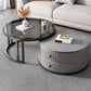 Mesa de centro moderna para cóctel, mesa de centro redonda de cristal/pizarra con 2 cajones
